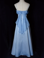 Elegant Blue Satin Spaghetti Straps Evening Gown A Line Long Party Dress Prom Dress Y7557