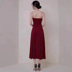 Wine red party dress spaghetti straps evening dress high slit prom dress backless formal dress custom made Y1140