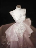 Glamorous Lavender Tulle Beaded Mermaid Prom Dress Formal Evening Dress Y8669
