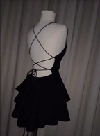 Sexy Backless Short Prom Dress Black Satin Homecoming Dress Y7620