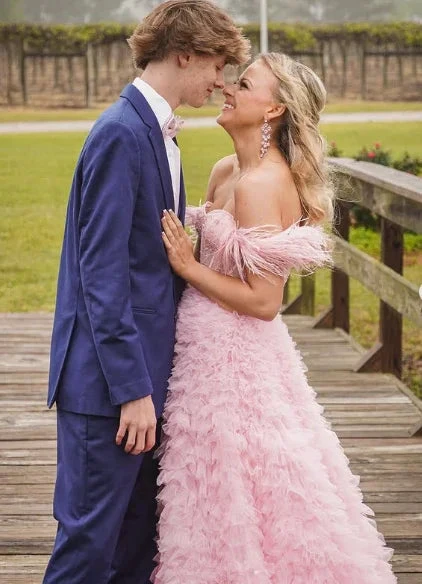 Pink Tulle Ruffled Gown Tulle Prom Dress Corset Tulle Evening Dress Y6093