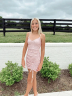 Cute Pink Sequins Homecoming Dress Pink Graduation Dress Y2042