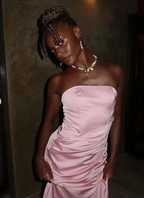 Pink Elegant Mermaid Evening Dress Strapless Pleated Prom Dress Y8126