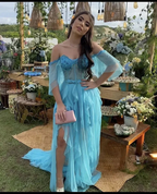 Off The Shoulder Blue Long Prom Dress,Charming Blue Evening Dress Y2395