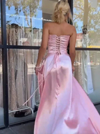 Pink Strapless Beaded Satin Formal Mermaid Prom Evening Dress Y7866