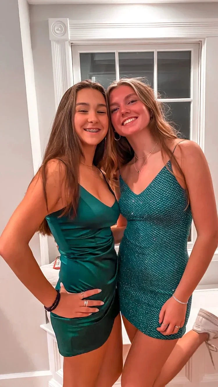 Green Spaghetti Straps Short Homecoming Dress Green Graduation Dress For Teens Y2099