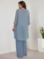 Chiffon Scoop Long Sleeves Mother Of The Bride Pantsuits With Jacket
