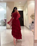 Women's Sequin Prom Dress Chiffon Tiered Burgundy Evening Dress Y7616