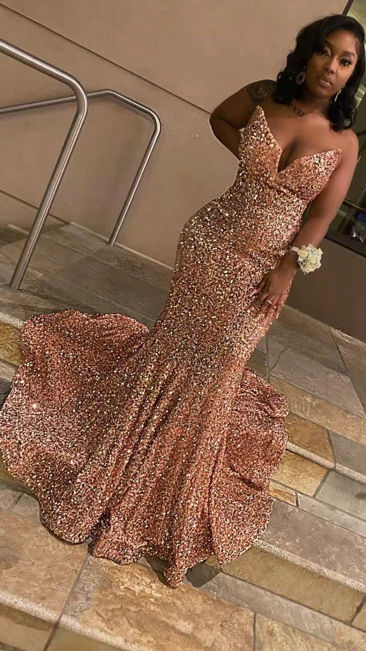 Shiny Sweetheart Neckline Mermaid Sequins Evening Dress Charming Evening Gown Y814
