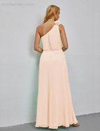 Ruffled One Shoulder Sleeveless Long Bridesmaid Dresses A-line Formal Evening Gown Side Split 28080