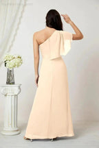 Numbersea  Chiffon Ruffled One Shoulder Long Bridesmaid Dresses A-line Formal Evening Gown Side Split 2809