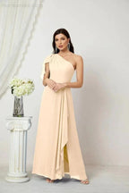 Numbersea  Chiffon Ruffled One Shoulder Long Bridesmaid Dresses A-line Formal Evening Gown Side Split 2809