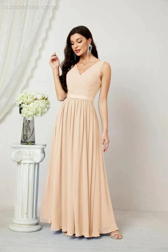 Women's Chiffon Long Bridesmaid Dresses A line Sleeveless Formal Prom Gown for Evening Party Homecoming Dresses 2808