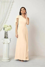Numbersea  Chiffon Ruffled One Shoulder Long Bridesmaid Dresses A-line Formal Evening Gown Side Split 2809
