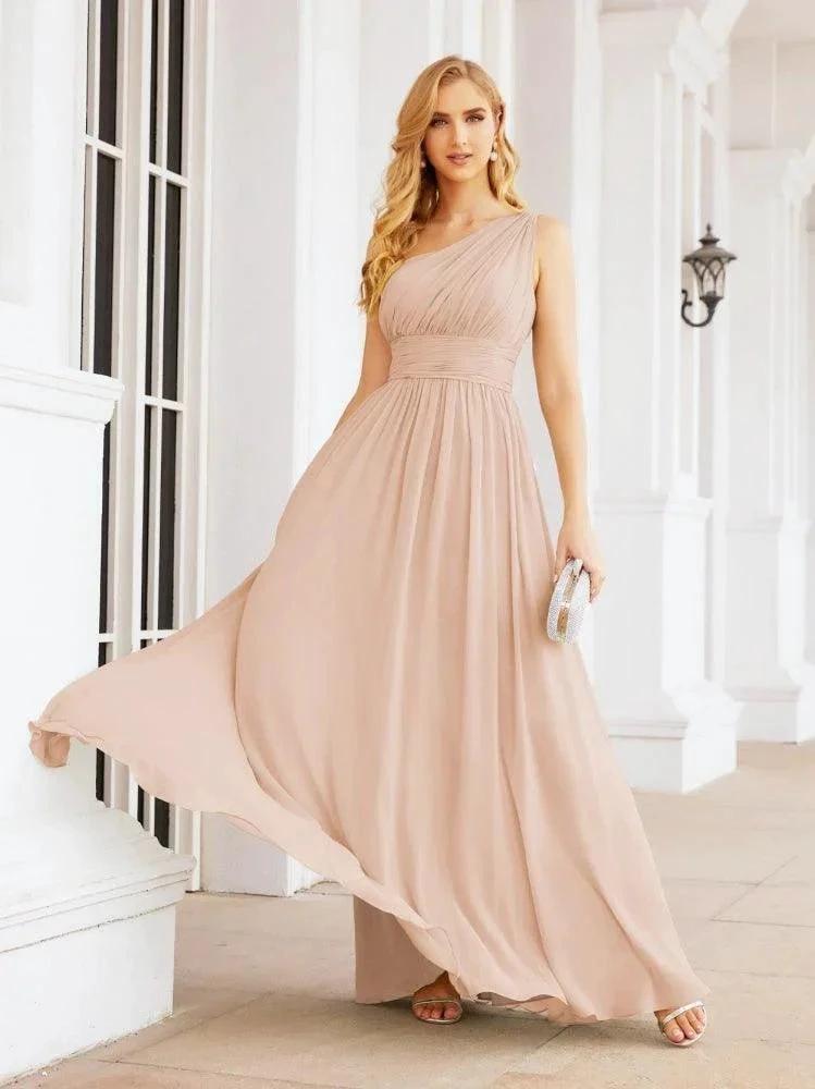 Numbersea One Shoulder Bridesmaid Dresses Long Maxi Formal Evening Party Prom Gowns 28061