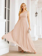 Numbersea One Shoulder Bridesmaid Dresses Long Maxi Formal Evening Party Prom Gowns 28061