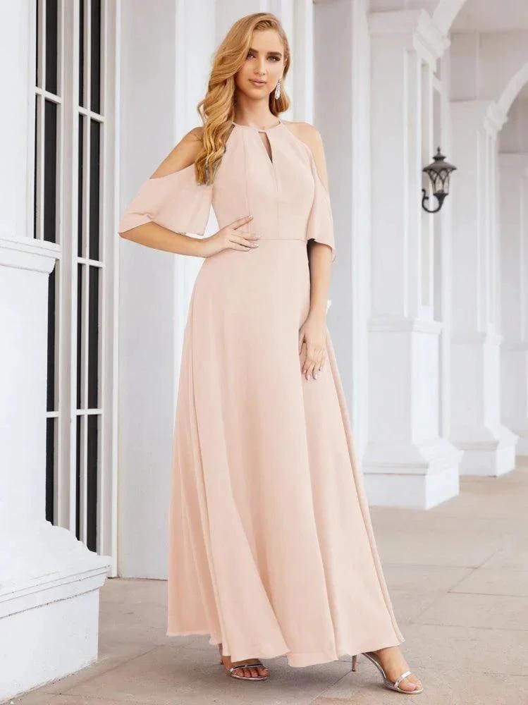Numbersea Cold Shoulder Bridesmaid Dresses A-Line Long Formal Evening Gowns 28074