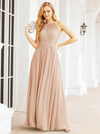 Numbersea Sleeveless Bridesmaid Dresses Long Prom Gown Zipper with Keyhole Back 28056