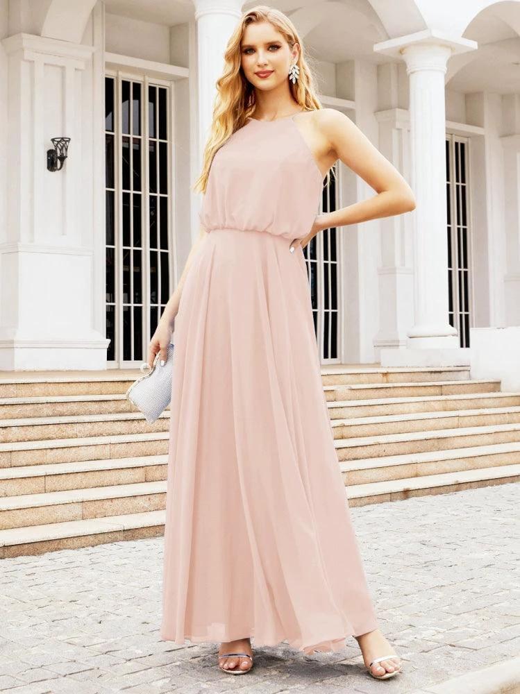 Numbersea  Halter Long Bridesmaid Dresses Formal A line Juniors Dress 28029
