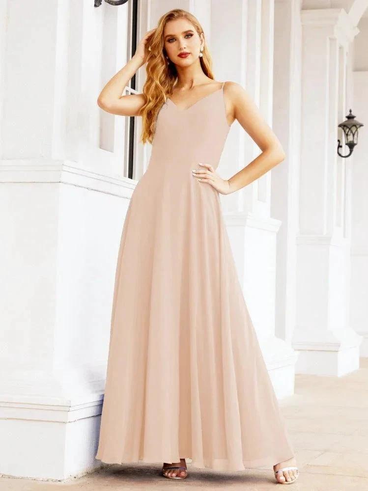 Numbersea Spaghetti Strap Bridesmaid Dresses V Neck Butterfly Back Fromal Evening Party Prom Gown 28036