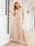 Bridesmaid Dresses with Flutter Sleeves Formal Evening Party Prom Gowns 28044