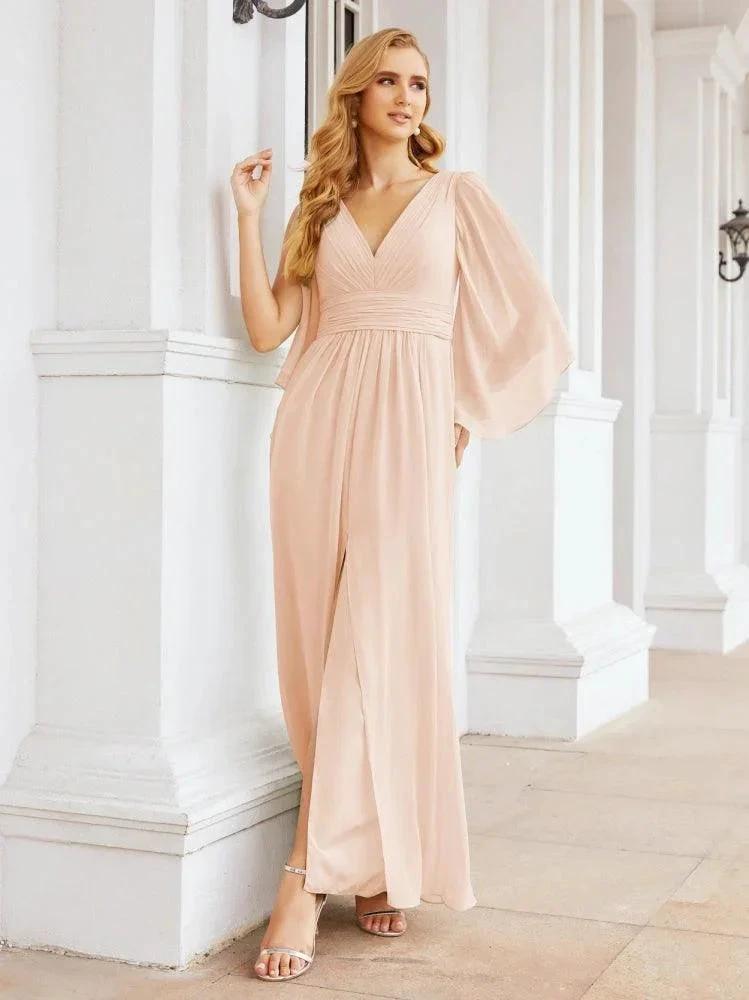 Numbersea Bridesmaid Dresses with Split for Wedding Party Flutter Sleeves 28045