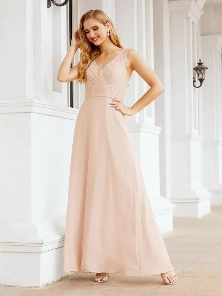 Formal Prom Gown Elegant V-Neck Sleeveless Bridesmaid Dresses for Wedding Party 28037
