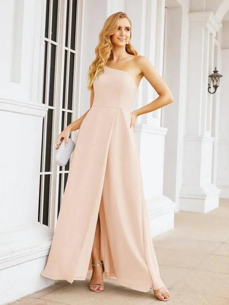 Numbersea Women's One Shoulder Formal Prom Gowns for Mother of The Bride Side Slit Bridesmaid Dresses 28052