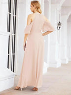 Numbersea Cold Shoulder Bridesmaid Dresses A-Line Long Formal Evening Gowns 28074