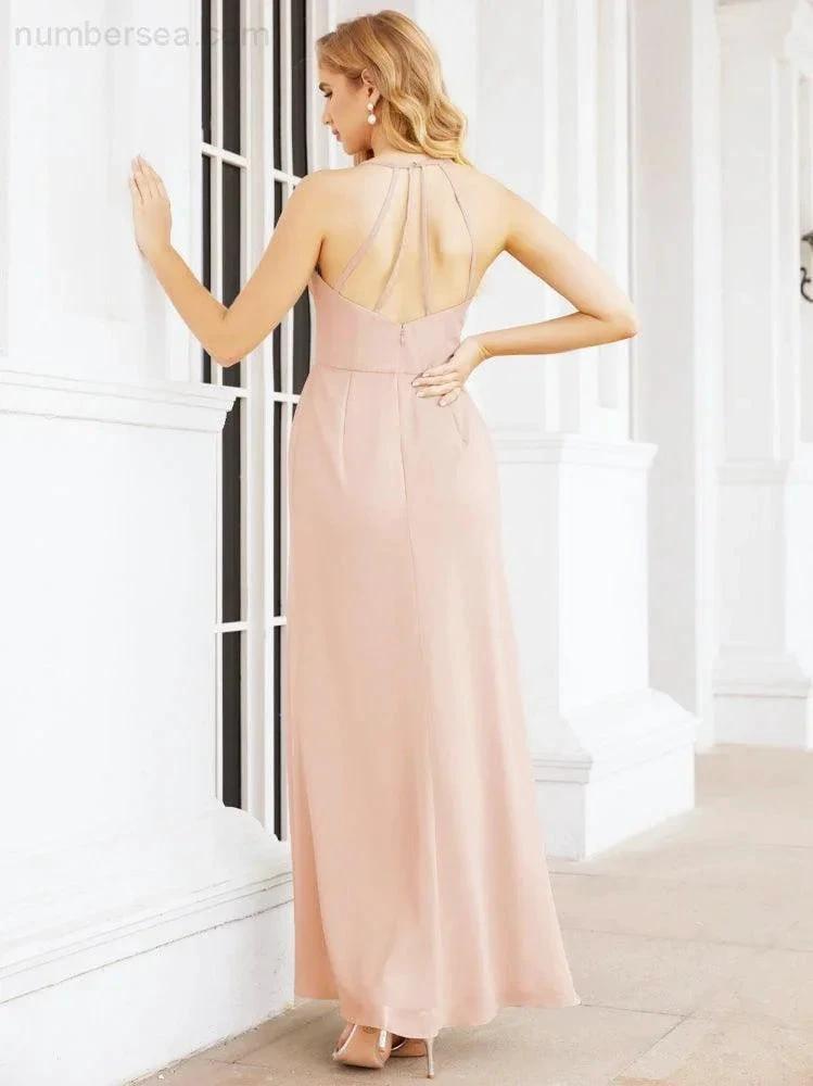 Numbersea Spaghetti Strap Bridesmaid Dresses V-Neck Long A-Line Formal Prom Gowns 28063
