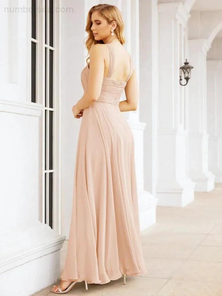 Numbersea Crisscross Halter Bridesmaid Dresses for Party Wedding Evening Prom Maxi Ball Gowns 28053