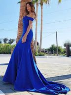 Simple Backless Royal Blue Off-the-Shoulder Mermaid Prom Gown