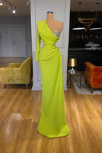 One Shoulder Mermaid Sequins Prom Dress With Long Sleeve