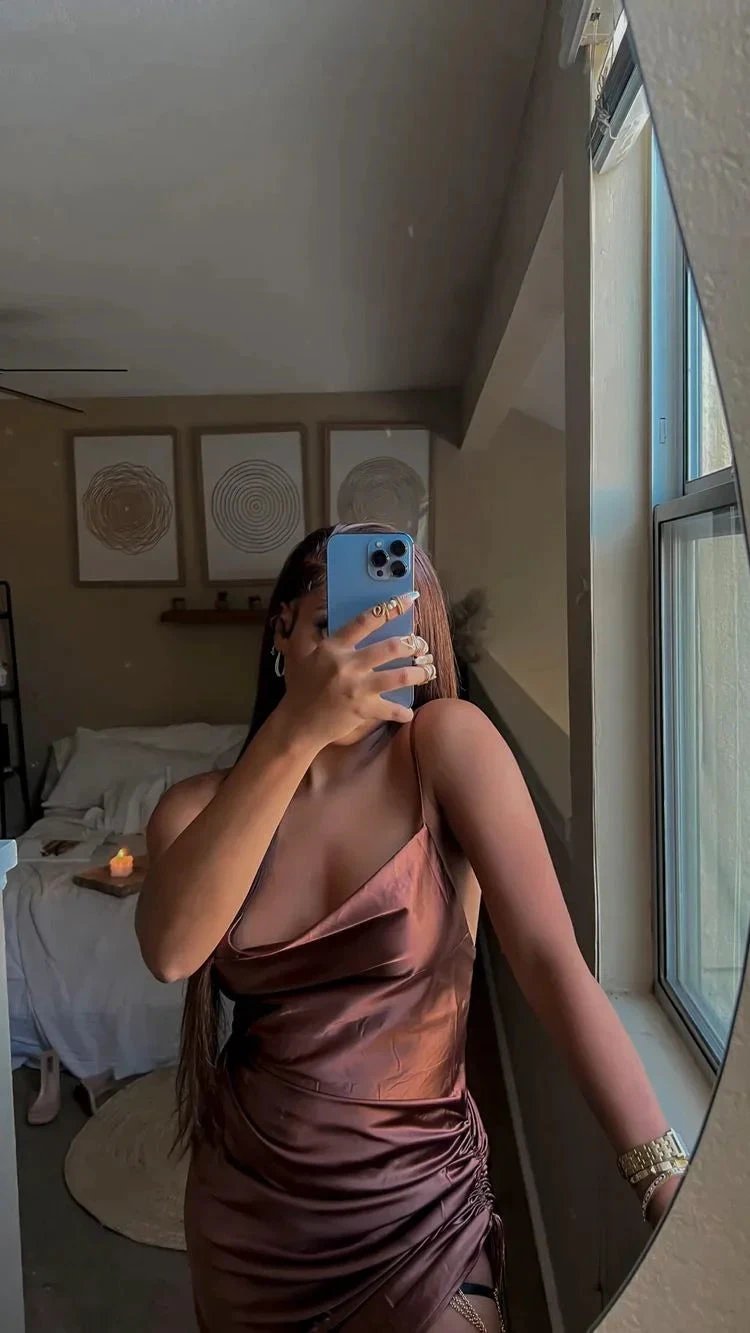 Spaghetti Straps Brown Silk Party Dress,Sexy Homecoming Dress Y833