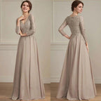 A-line V-Neck Floor-Length Lace Chiffon Mother of the Bride Dress With Sequins