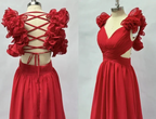 Chiffon A Line Ruffle Prom Dresses for Women V Neck Long Bridesmaid Dresses Backless Formal Evening Gowns  Y3043