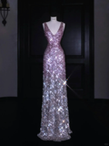 Gorgeous Pink V Neck Sequins Long Prom Dress Evening Dress Y8688