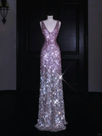 Gorgeous Pink V Neck Sequins Long Prom Dress Evening Dress Y8688