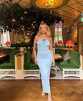 Chic Blue Halter Mermaid Long Prom Dress Evening Dress With Flowers Y7985