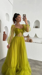 Green fairy prom dress for adult, long tulle corset ball gown Y6148