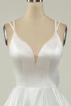 White Satin A-line Graduation Dress White Short Homecoming Dress Y1849