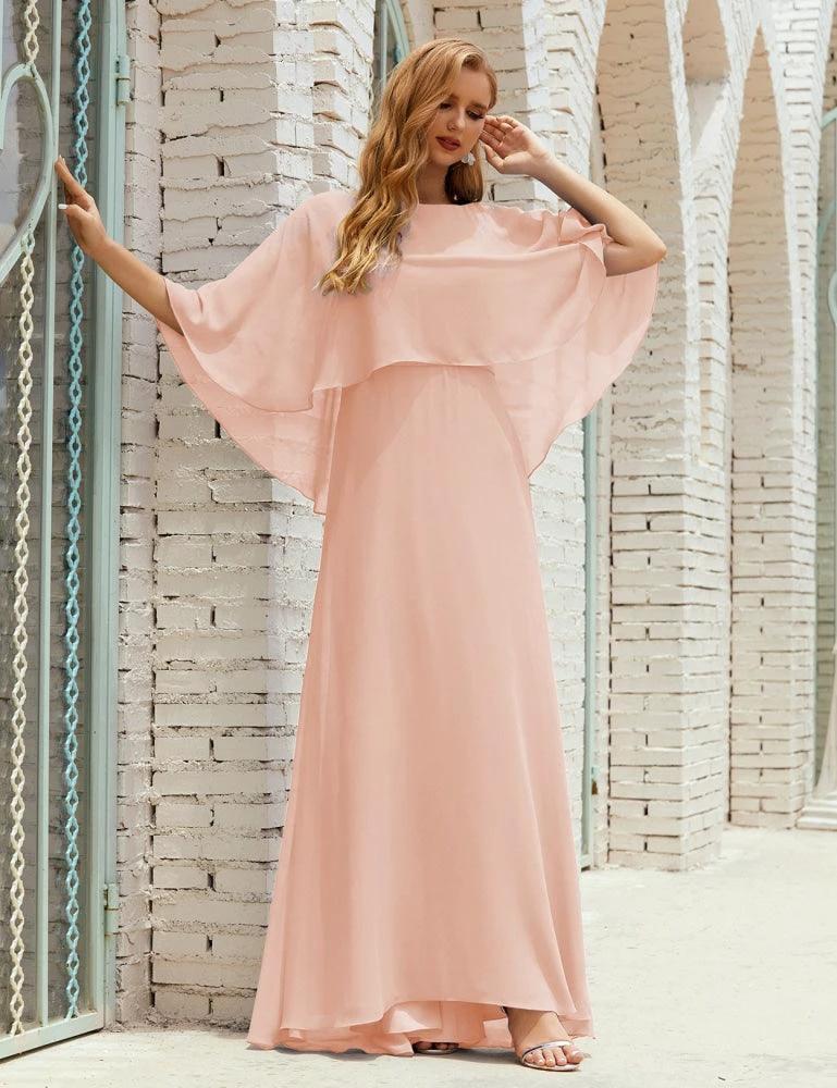 Sunnderly  Bridesmaid Dress Women Long Sleeve V-Neck Chiffon Formal Wedding Party Dress SY28018