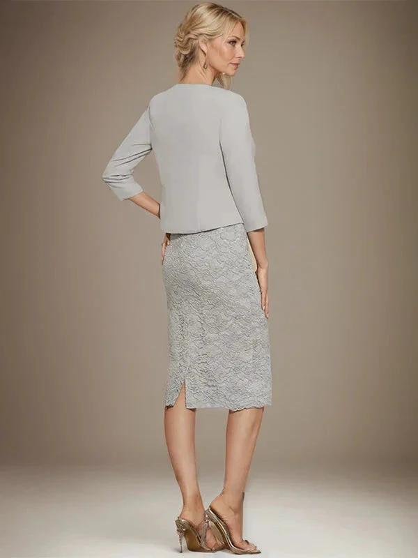 Sheath/Column Scoop Knee-Length Chiffon Lace Mother of the Bride Dress With Beading