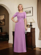 A-line Scoop Floor-Length Lace Chiffon Mother of the Bride Dress With Sequins