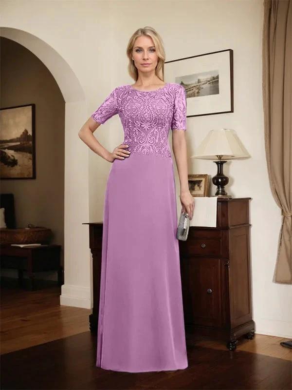 A-line Scoop Floor-Length Lace Chiffon Mother of the Bride Dress With Sequins