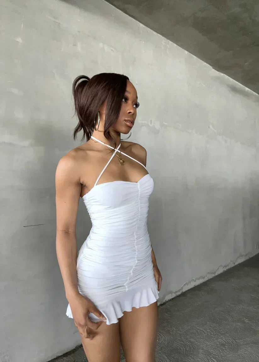 White Bodycon Dress With Ruched White Mini Homecoming Dress Y2443
