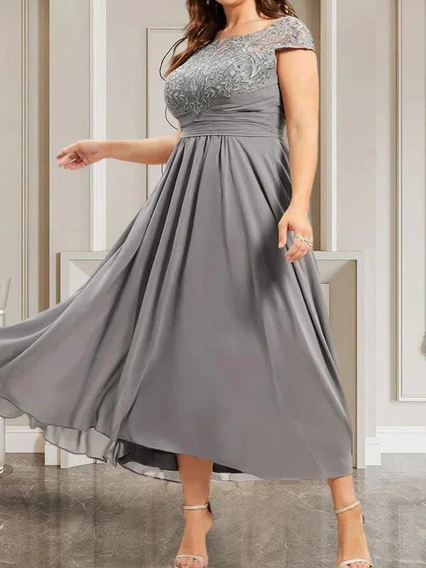 A-line Scoop Floor-Length Lace Chiffon Mother of the Bride Dress With Sequins