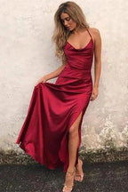 Backless Spaghetti Straps Halter Prom Gown with Daring Slit