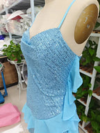 Beautiful Blue Halter Sequins Chiffon Ruffles Cocktail Dress Homecoming Dress Y8251