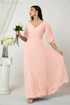Numbersea  Formal Prom Gown Women V-Neck Chiffon Bridesmaid Dresses Long Bishop Sleeve Party Dress 2807